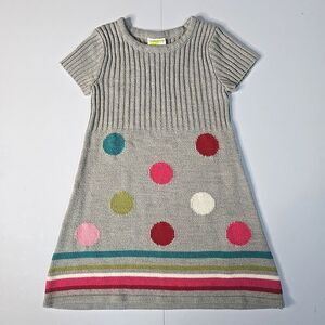 Crazy 8 Sweater Dress Kids S 5-6 Knit Gray Polka‎ Dot Striped Kidcore Retro Mod